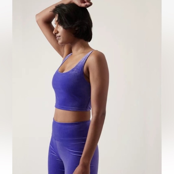 Athleta Velvet Legging and Bra 2 Piece Set Soft Plush Purple Size S - Picture 2 of 15